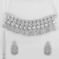 VOJ Silver Plated AD Studded Necklace With Earrings And Mangtikka Set - Swadesiicart