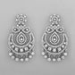 VOJ Silver Plated AD Studded Necklace With Earrings And Mangtikka Set - Swadesiicart