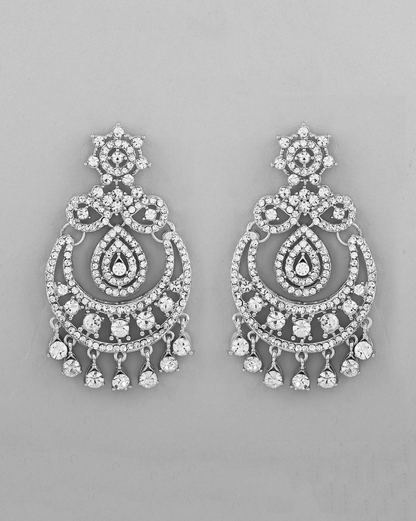 VOJ Silver Plated AD Studded Necklace With Earrings And Mangtikka Set - Swadesiicart