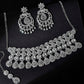 VOJ Silver Plated AD Studded Necklace With Earrings And Mangtikka Set - Swadesiicart