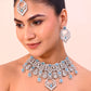 VOJ Silver Plated Designer AD Studded Necklace With Earrings And Mangtikka - Swadesiicart