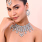 VOJ Silver Plated Designer AD Studded Necklace With Earrings And Mangtikka - Swadesiicart