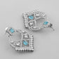 VOJ Silver Plated Designer AD Studded Necklace With Earrings And Mangtikka - Swadesiicart