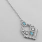 VOJ Silver Plated Designer AD Studded Necklace With Earrings And Mangtikka - Swadesiicart