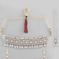 VOJ Silver Plated Stone Studded Designer Necklace With Earrings And Mangtikka - Swadesiicart
