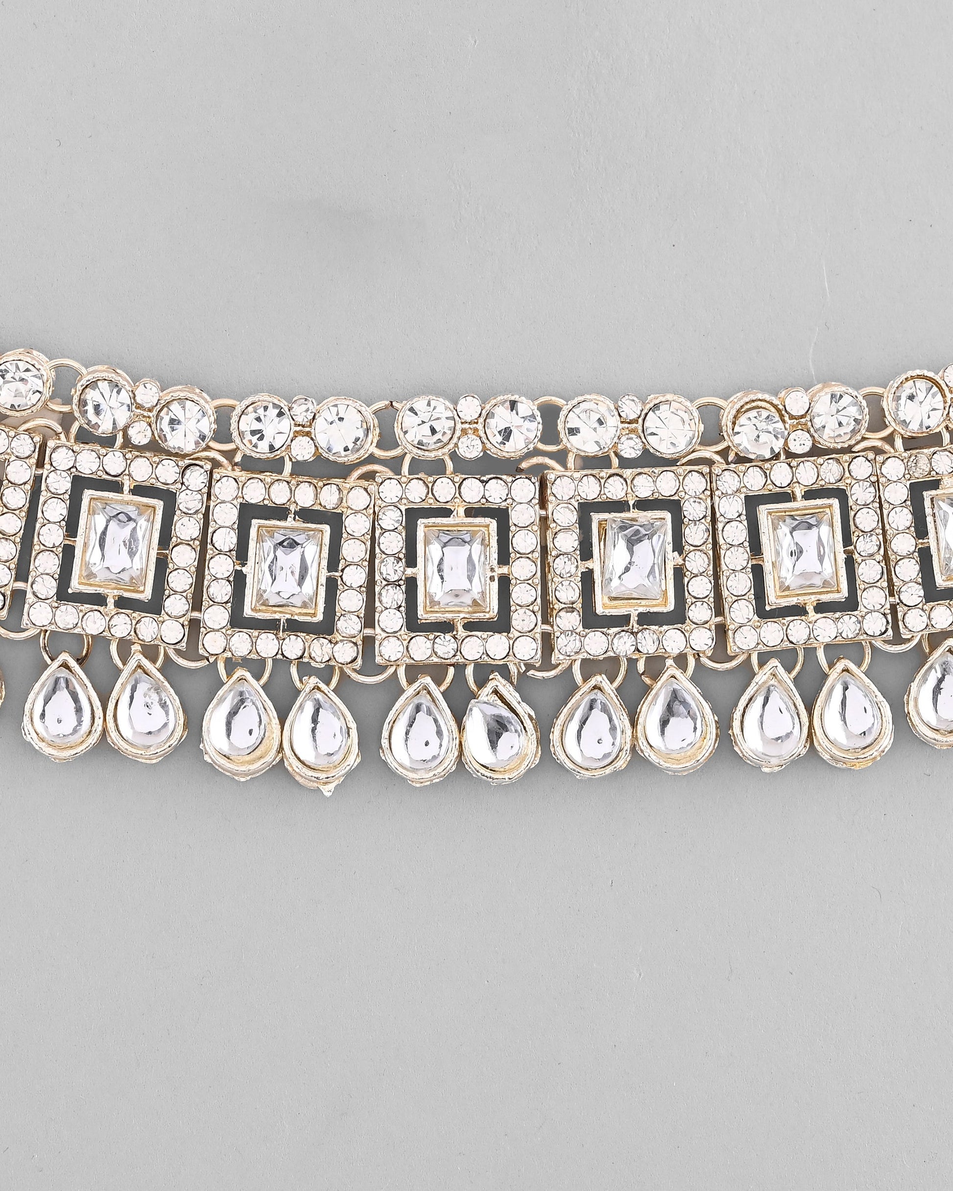VOJ Silver Plated Stone Studded Designer Necklace With Earrings And Mangtikka - Swadesiicart