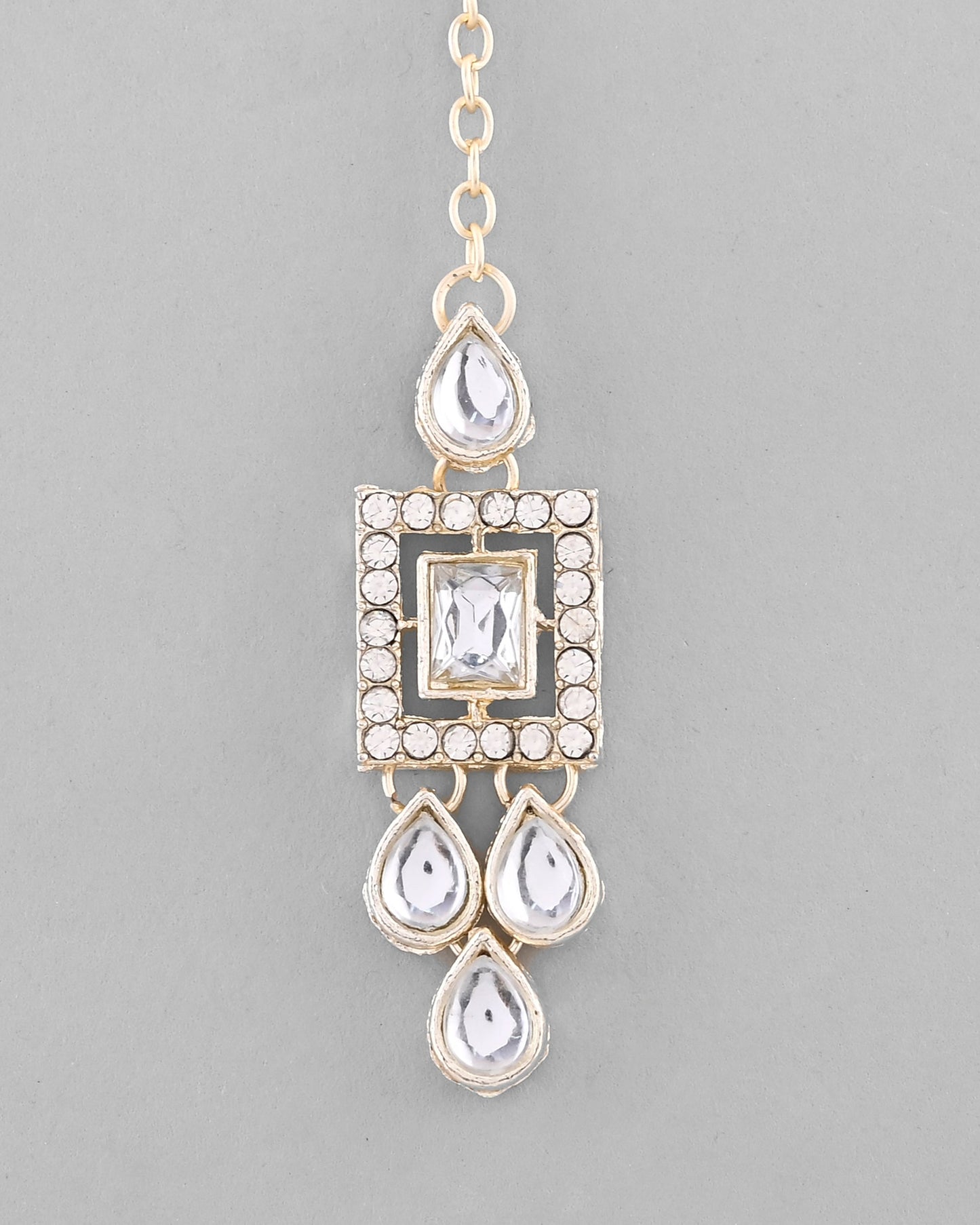 VOJ Silver Plated Stone Studded Designer Necklace With Earrings And Mangtikka - Swadesiicart