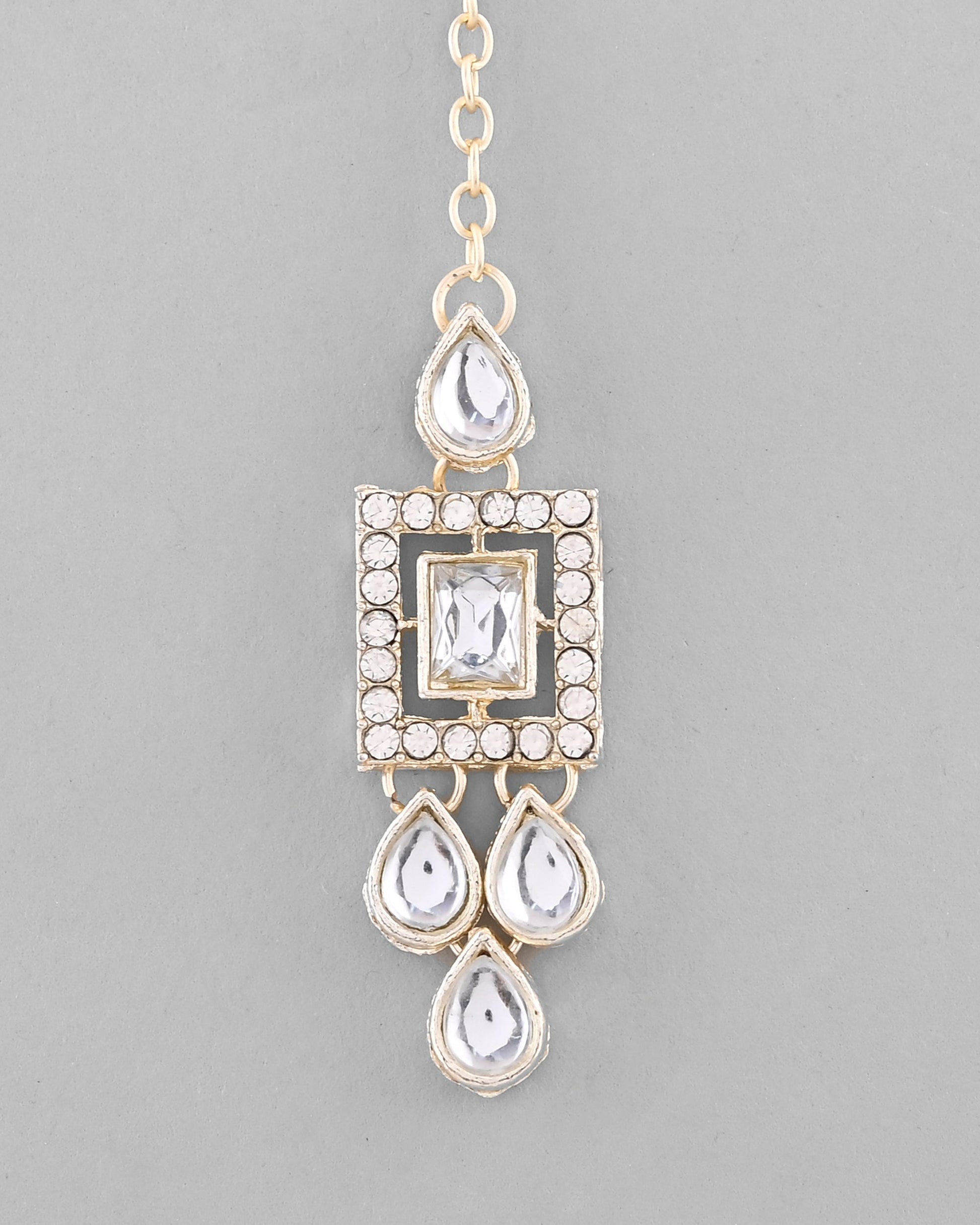 VOJ Silver Plated Stone Studded Designer Necklace With Earrings And Mangtikka - Swadesiicart