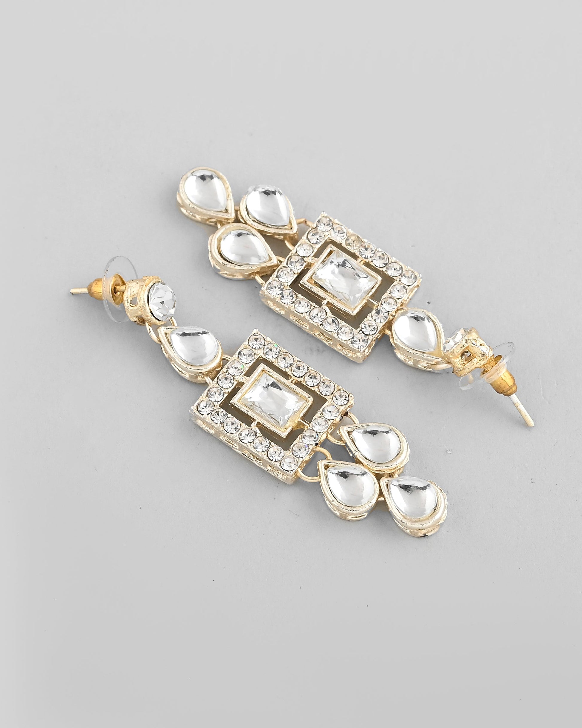 VOJ Silver Plated Stone Studded Designer Necklace With Earrings And Mangtikka - Swadesiicart