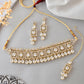 VOJ Silver Plated Stone Studded Designer Necklace With Earrings And Mangtikka - Swadesiicart