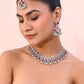 VOJ Silver Plated Pink AD Stone Studded Designer Jewellery Set With Mangtikka - Swadesiicart