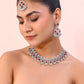 VOJ Silver Plated Pink AD Stone Studded Designer Jewellery Set With Mangtikka - Swadesiicart