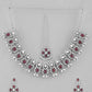 VOJ Silver Plated Pink AD Stone Studded Designer Jewellery Set With Mangtikka - Swadesiicart