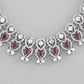 VOJ Silver Plated Pink AD Stone Studded Designer Jewellery Set With Mangtikka - Swadesiicart