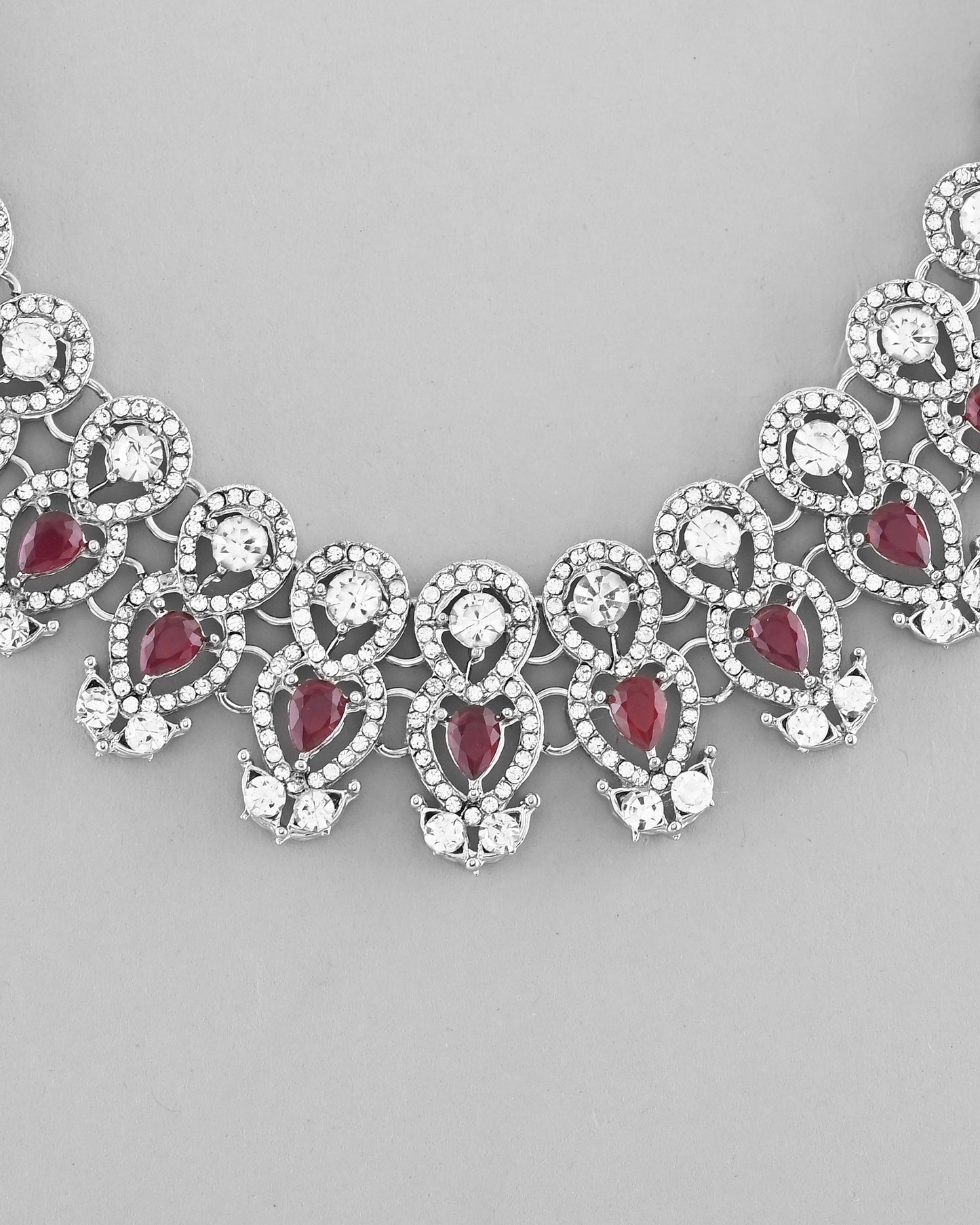 VOJ Silver Plated Pink AD Stone Studded Designer Jewellery Set With Mangtikka - Swadesiicart