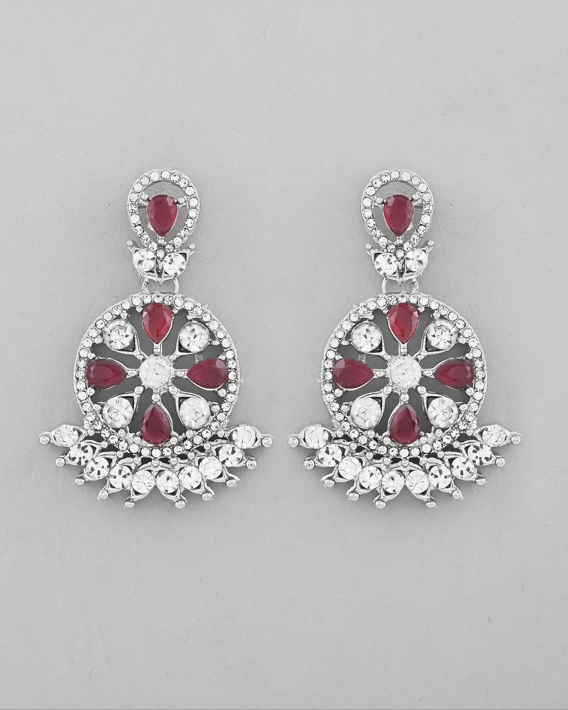 VOJ Silver Plated Pink AD Stone Studded Designer Jewellery Set With Mangtikka - Swadesiicart