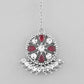 VOJ Silver Plated Pink AD Stone Studded Designer Jewellery Set With Mangtikka - Swadesiicart