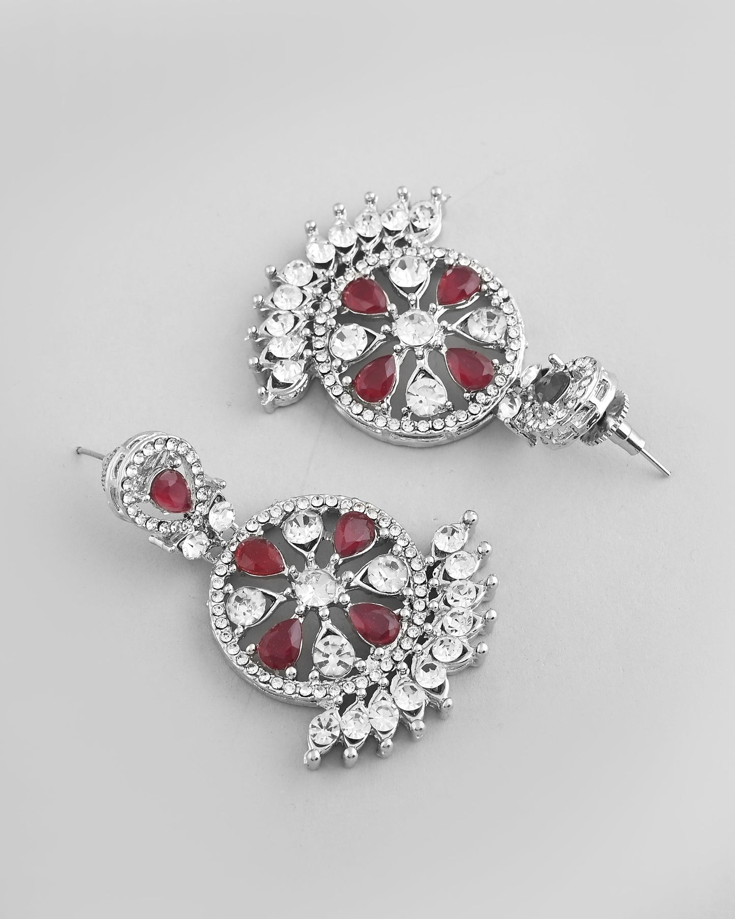 VOJ Silver Plated Pink AD Stone Studded Designer Jewellery Set With Mangtikka - Swadesiicart
