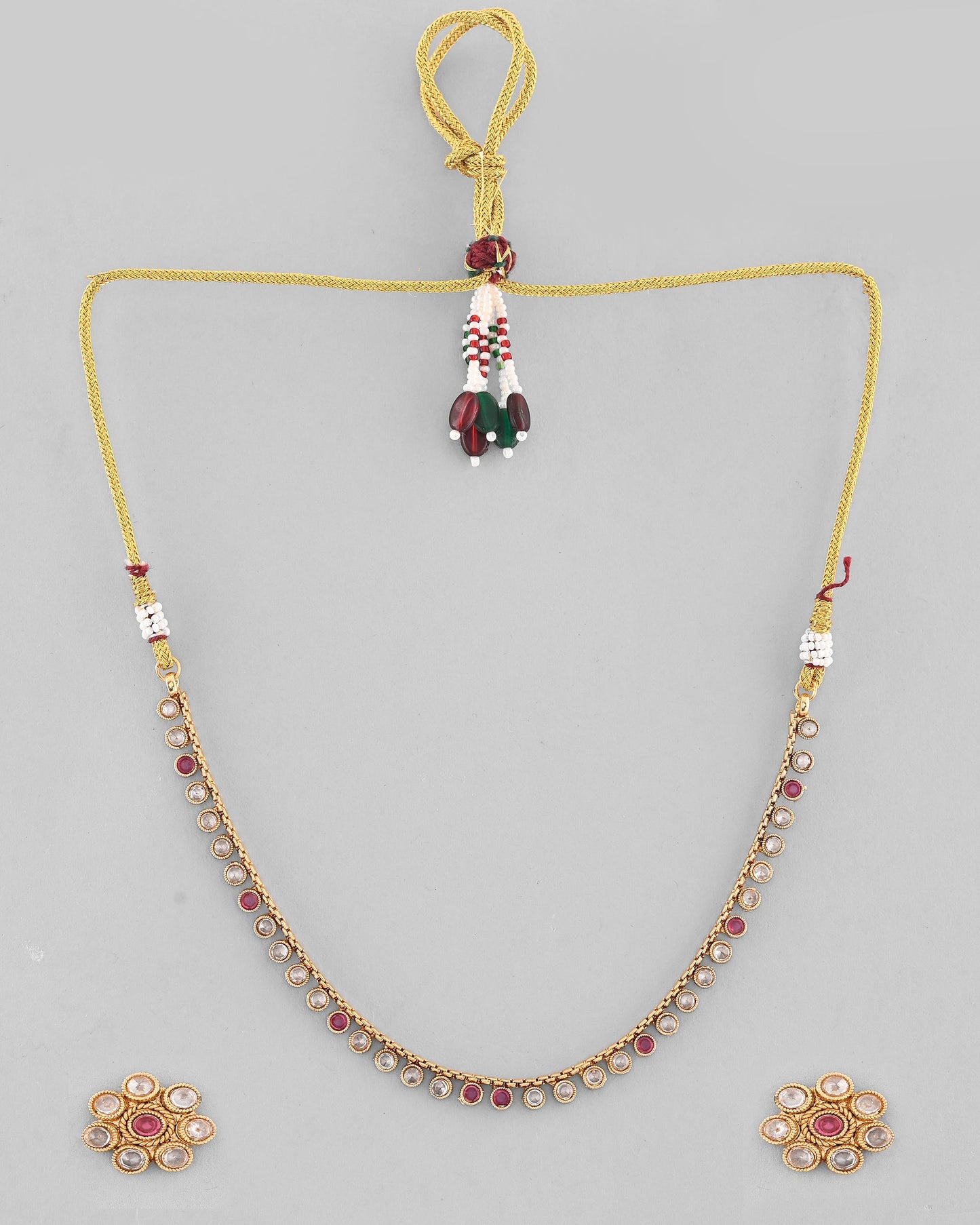 VOJ Gold-Polished Designer Handcrafted Necklace With Earrings - Swadesiicart