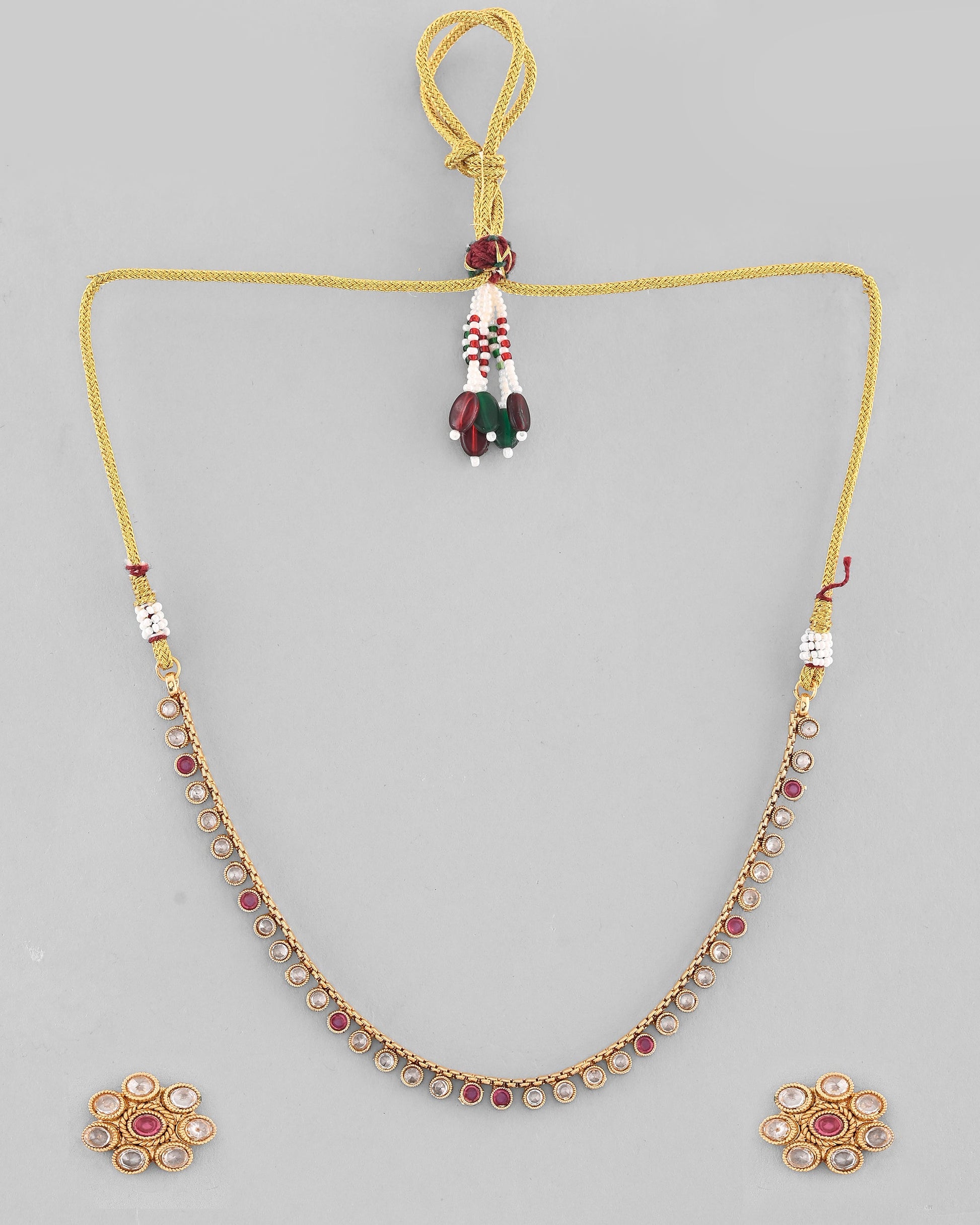 VOJ Gold-Polished Designer Handcrafted Necklace With Earrings - Swadesiicart