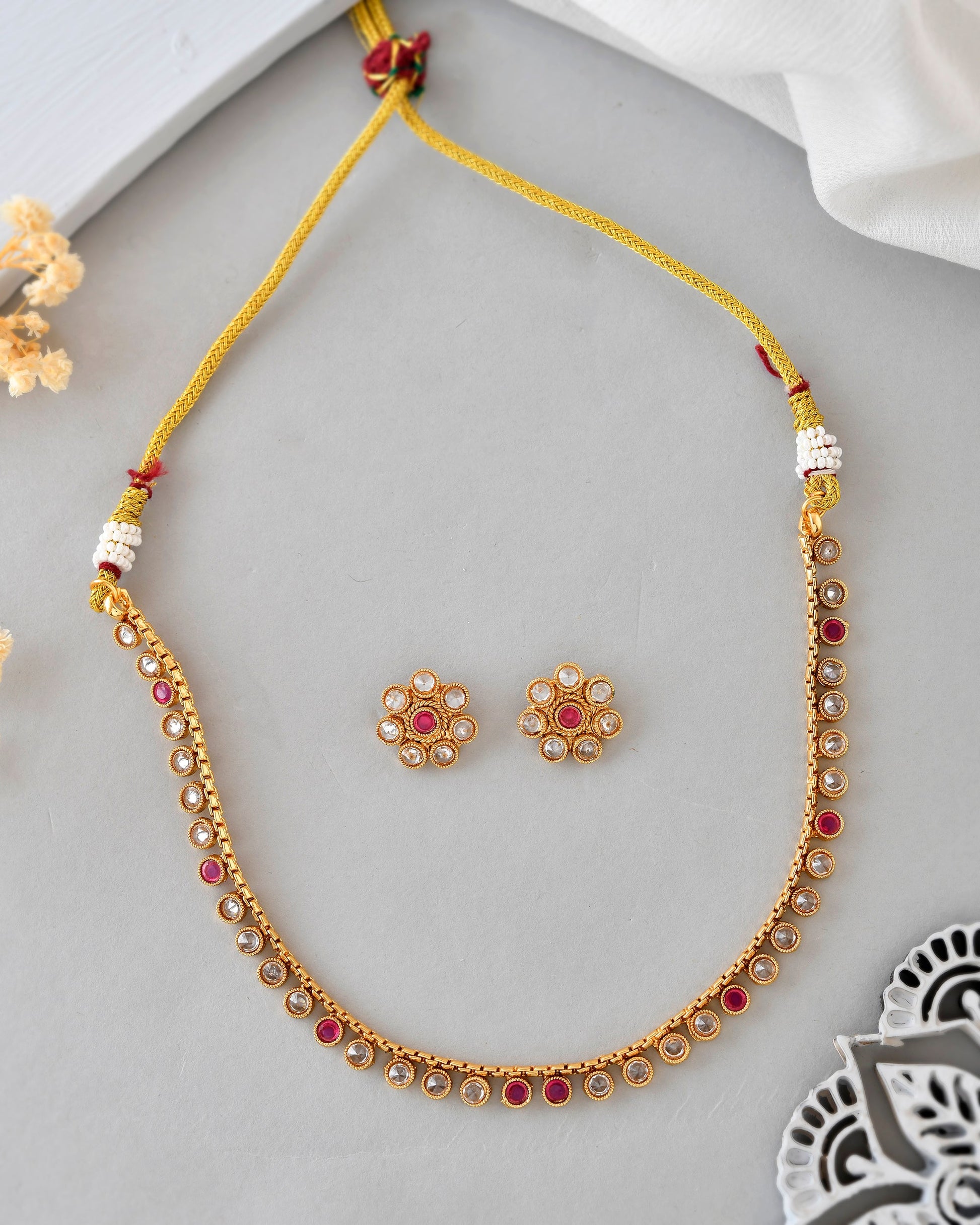 VOJ Gold-Polished Designer Handcrafted Necklace With Earrings - Swadesiicart