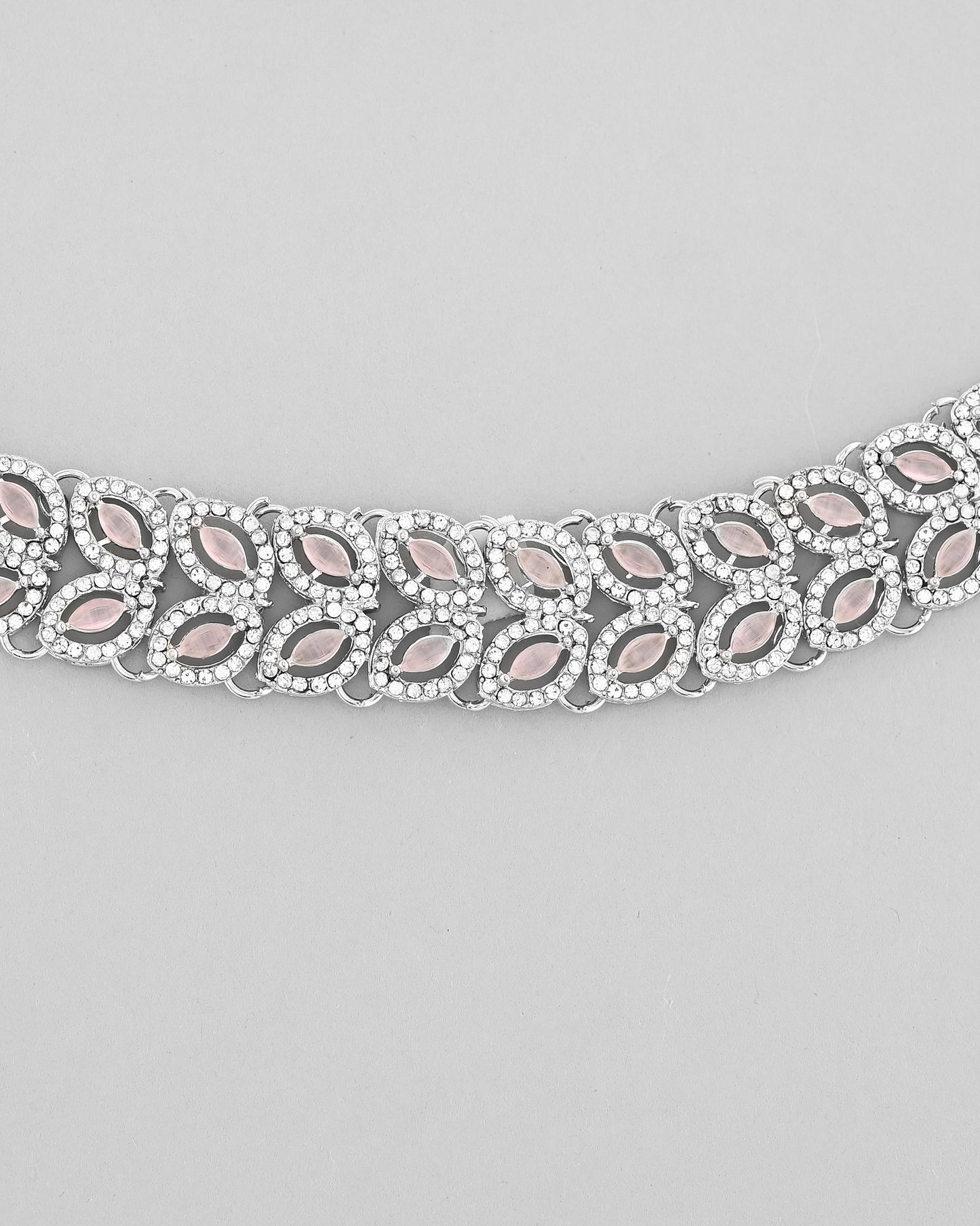 VOJ Silver Plated Baby Pink AD Stone Studded Designer Jewellery Set With Mangtikka - Swadesiicart