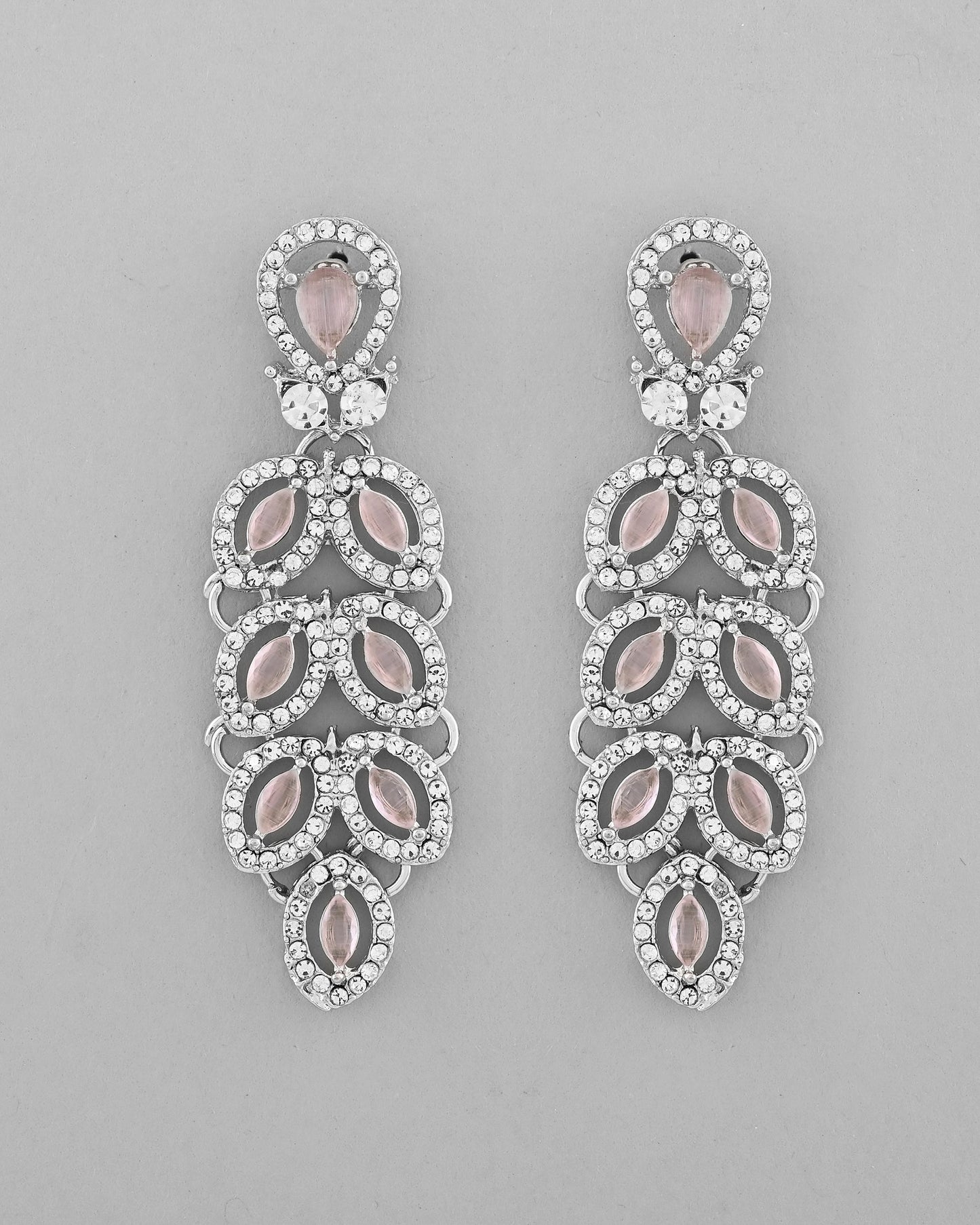 VOJ Silver Plated Baby Pink AD Stone Studded Designer Jewellery Set With Mangtikka - Swadesiicart