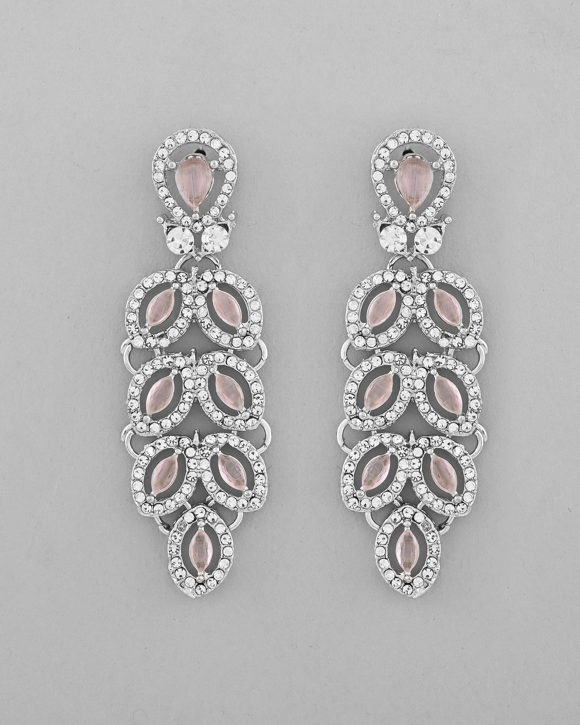 VOJ Silver Plated Baby Pink AD Stone Studded Designer Jewellery Set With Mangtikka - Swadesiicart