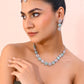 VOJ Silver Plated AD With Nude Green And Light Pink Flower Jewellery Set With Mangtikka - Swadesiicart