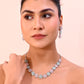 VOJ Silver Plated AD With Nude Green And Light Pink Flower Jewellery Set With Mangtikka - Swadesiicart