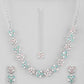 VOJ Silver Plated AD With Nude Green And Light Pink Flower Jewellery Set With Mangtikka - Swadesiicart