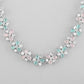 VOJ Silver Plated AD With Nude Green And Light Pink Flower Jewellery Set With Mangtikka - Swadesiicart