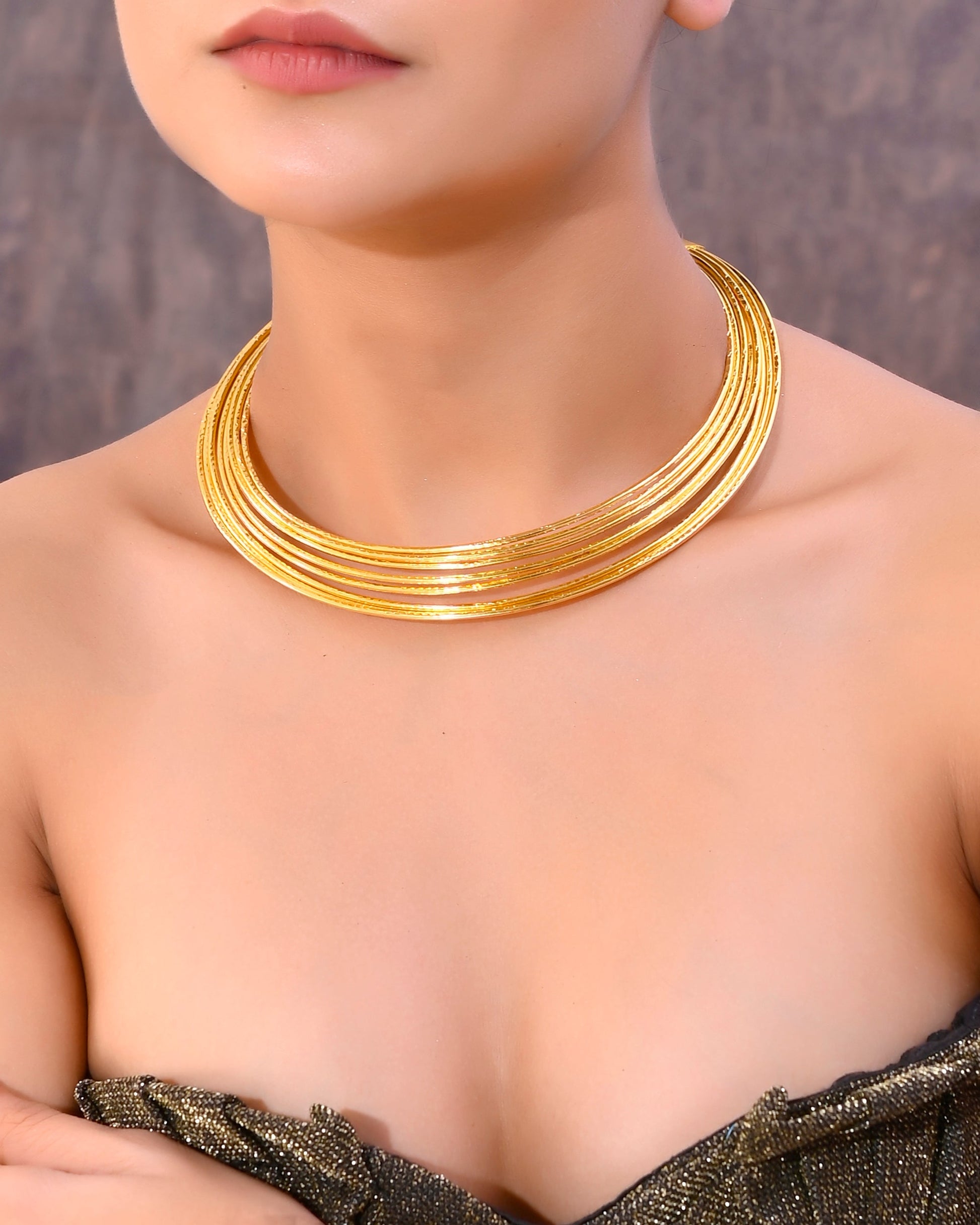 VOJ Gold-Polished Muti Layared Hasli Necklace | Swadesiicart