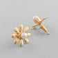 VOJ Gold-Polished Flower Shaped Pearl Stud Earrings - Swadesiicart