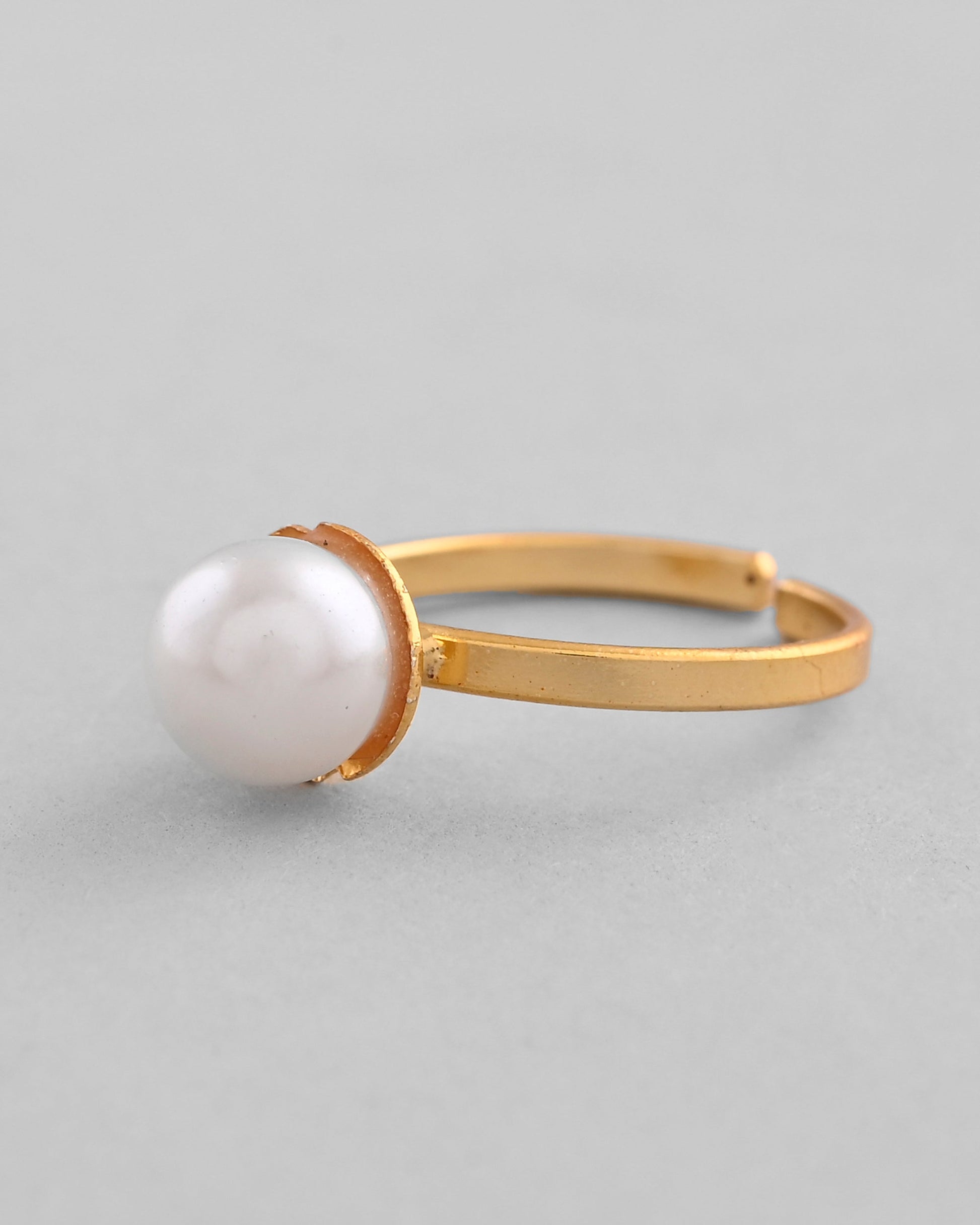 VOJ Gold-Polished One Pearl Ring | Swadesiicart