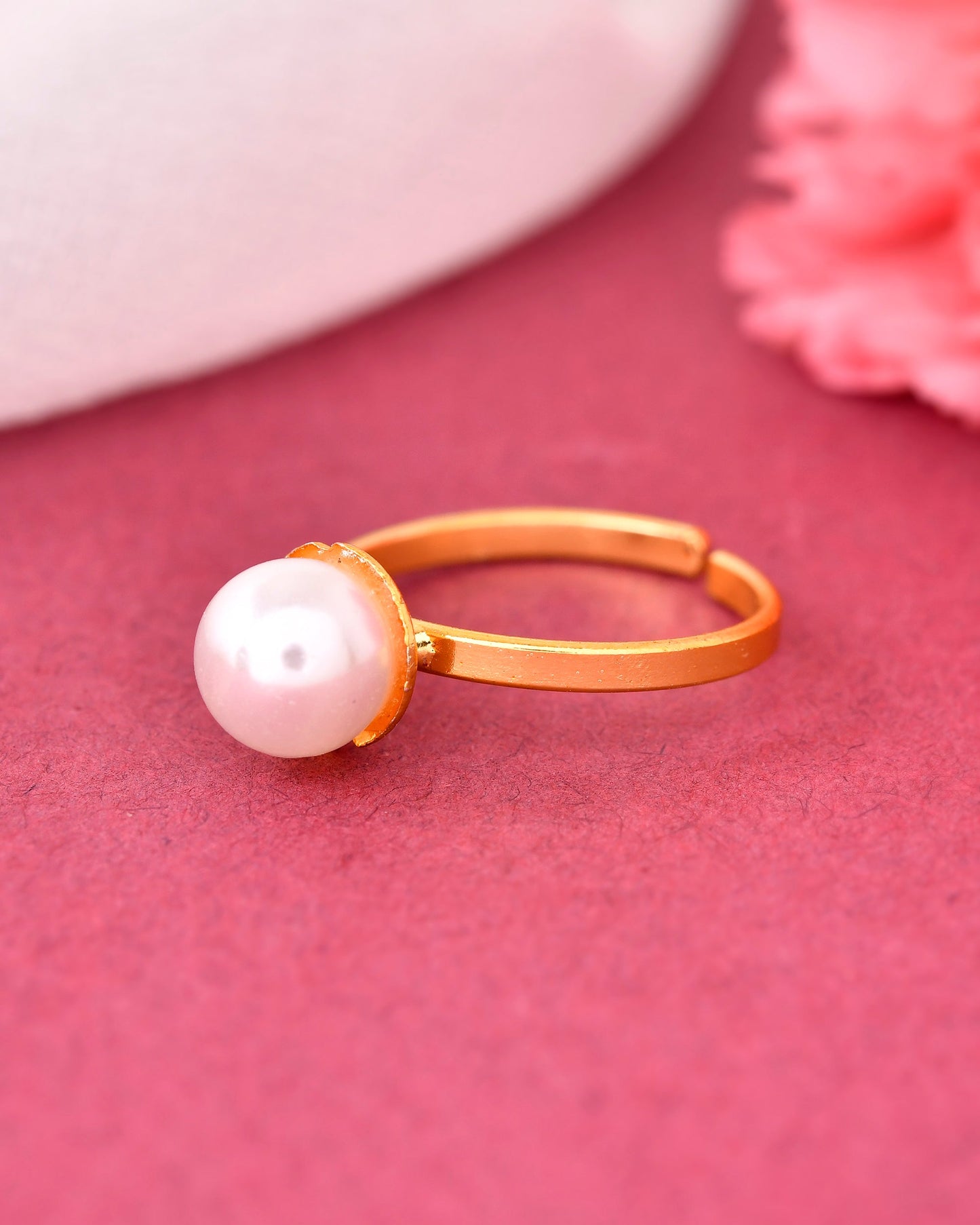 VOJ Gold-Polished One Pearl Ring | Swadesiicart