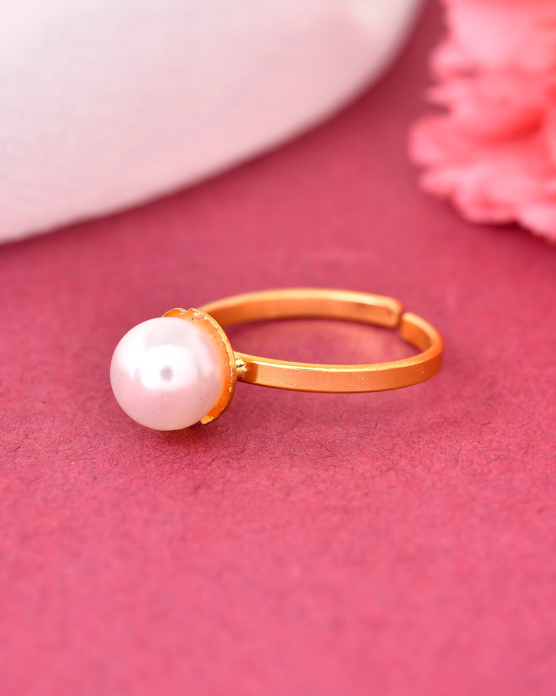 VOJ Gold-Polished One Pearl Ring | Swadesiicart