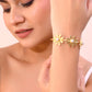 VOJ Gold-Polished with 3 Flower and Pearl Kada Bracelet - Swadesiicart