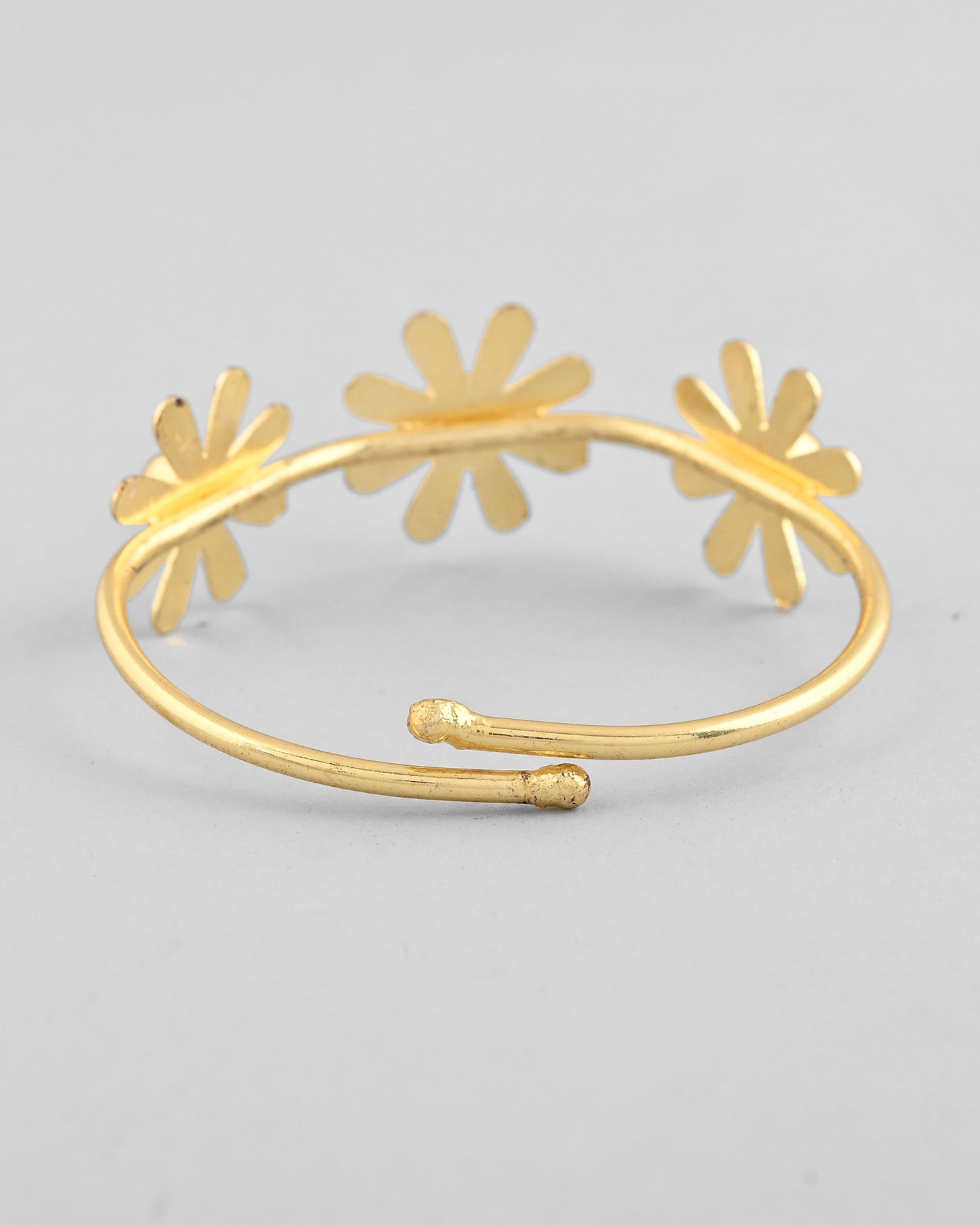 VOJ Gold-Polished with 3 Flower and Pearl Kada Bracelet - Swadesiicart