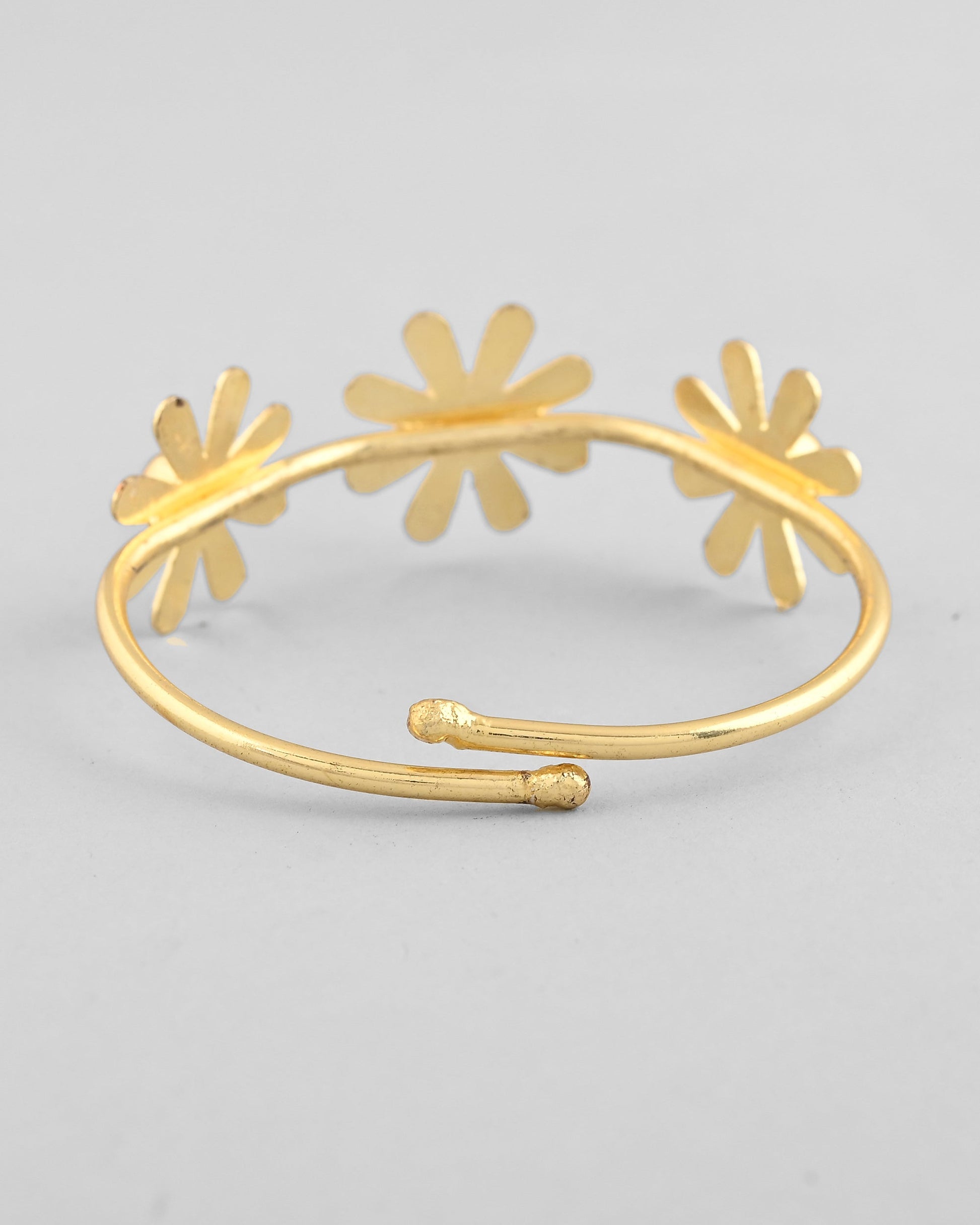 VOJ Gold-Polished with 3 Flower and Pearl Kada Bracelet - Swadesiicart