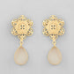 VOJ Gold-Polished Flower Shaped Stone Studded Drop Earrings - Swadesiicart