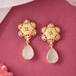 VOJ Gold-Polished Flower Shaped Stone Studded Drop Earrings - Swadesiicart