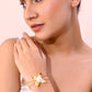 VOJ Gold-Polished Flower Shaped With Pearl In Center Kada Bracelet - Swadesiicart