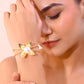VOJ Gold-Polished Flower Shaped With Pearl In Center Kada Bracelet - Swadesiicart