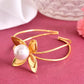 VOJ Gold-Polished Flower Shaped With Pearl In Center Kada Bracelet - Swadesiicart