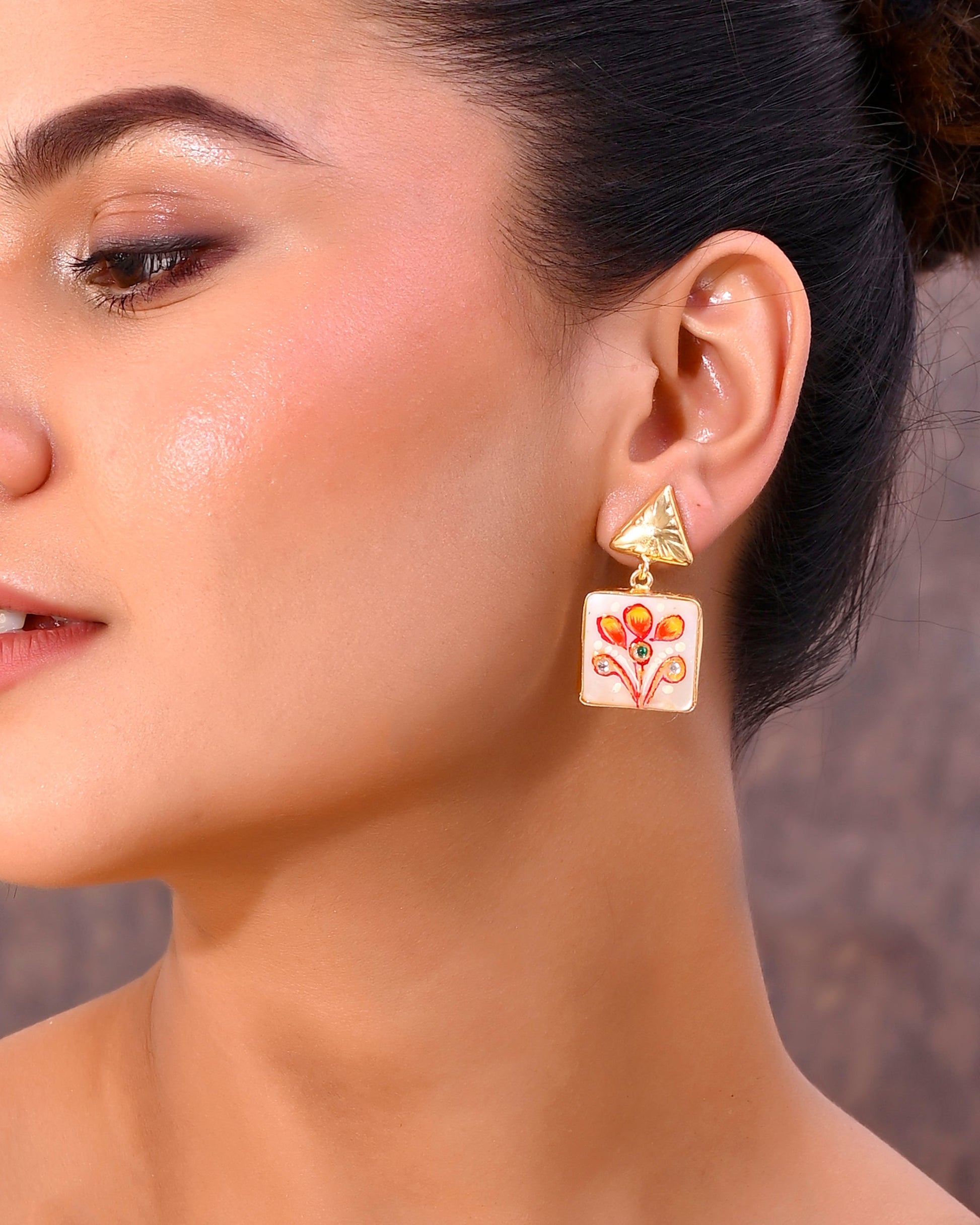 VOJ Gold-Polished Hand Painted Drop Stud Earrings - Swadesiicart