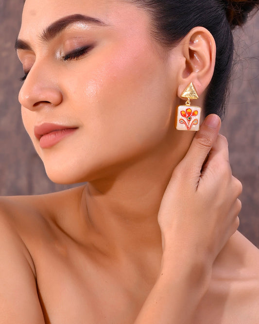 VOJ Gold-Polished Hand Painted Drop Stud Earrings - Swadesiicart