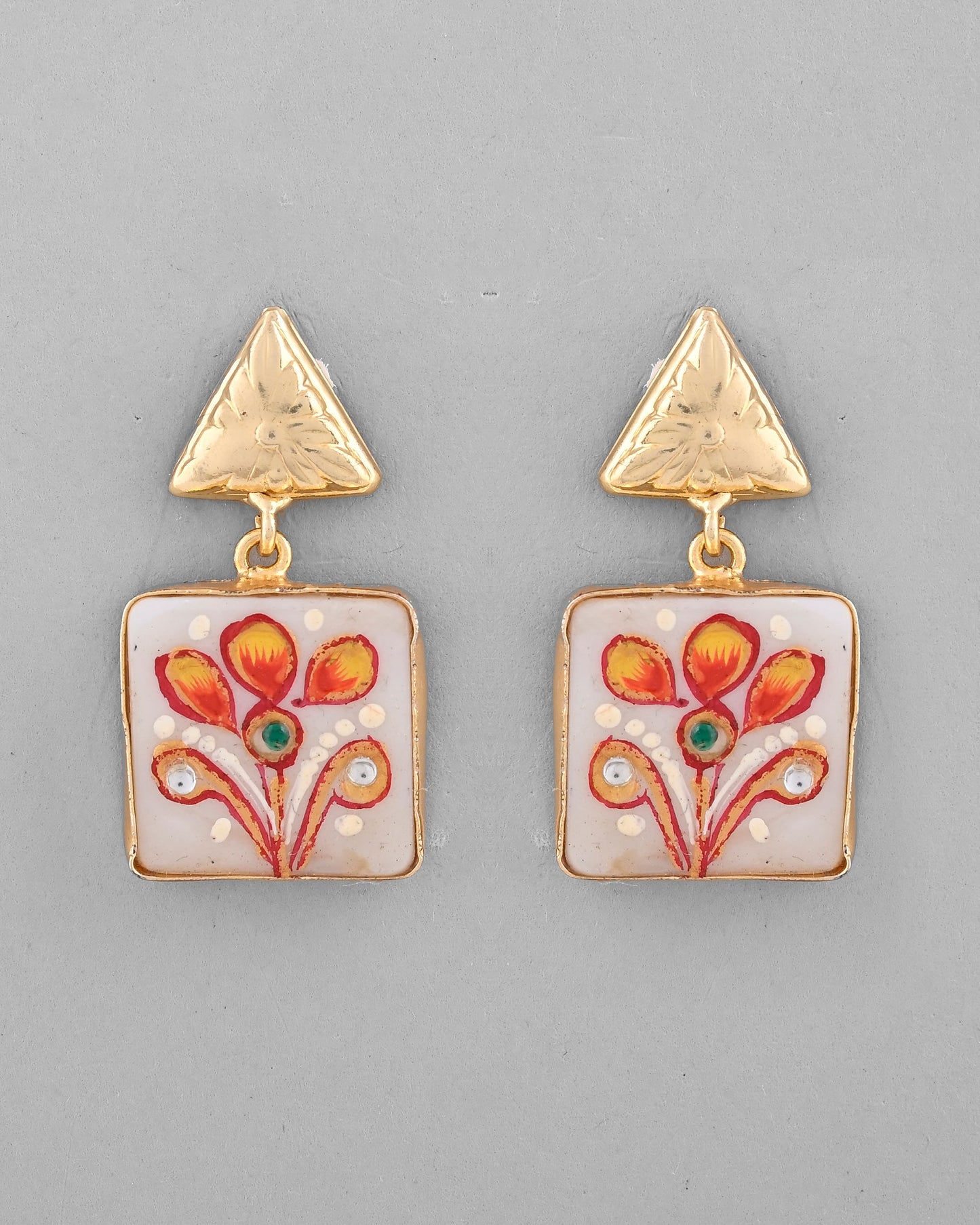 VOJ Gold-Polished Hand Painted Drop Stud Earrings - Swadesiicart