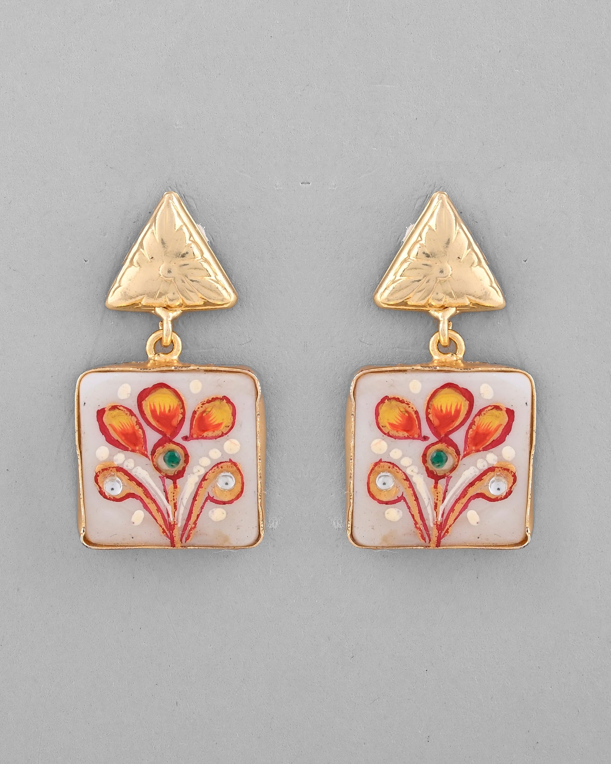 VOJ Gold-Polished Hand Painted Drop Stud Earrings - Swadesiicart