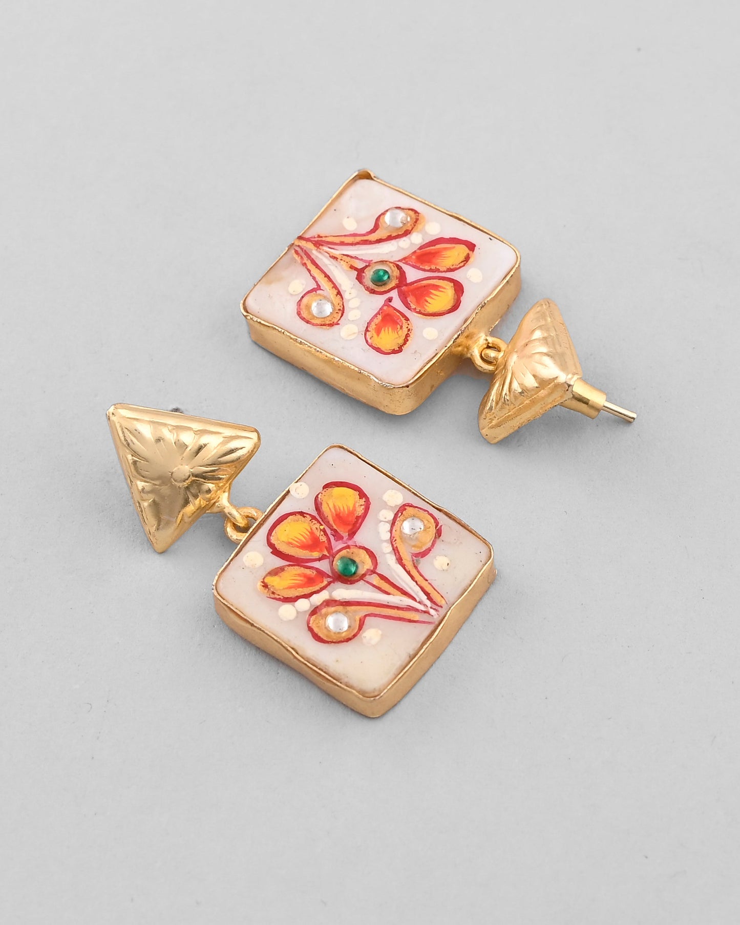 VOJ Gold-Polished Hand Painted Drop Stud Earrings - Swadesiicart